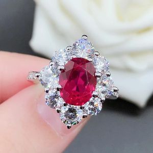 Cluster Rings 2Ct Oval Cut Red & Blue Diamond Women Ring AU750 18K White Gold Ruby Sapphire R169