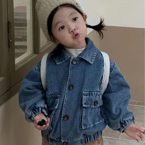 Crianças meninas denim jaqueta outono inverno coreano pelúcia grosso manga longa crianças quente velo casaco de bebê 240125