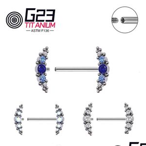 Anéis de nariz Studs Blue Zircon Nipple Ring Barbell Body Piercing Jóias Y Cristal Presentes Bar Anéis Ab Branco 240127 Drop Delivery Jewe Dh6Ku