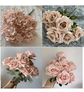 Wedding decoration rose powder pink nude coffee beige white artificial rose road guide flowers silk 240131