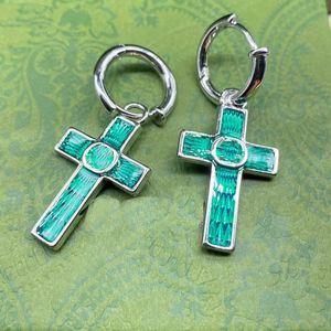 Ohrringe Designer für Frauen 925 Sterling Silber Smaragd Kreuz Jesus Vintage Brief Ohrring Ohrstecker mit Geschenkbox für Geschenk Schmuck Party