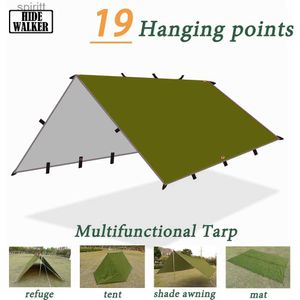 Sombra Tenda À Prova D 'Água Lona 19 Pontos Pendurados Tenda de Sobrevivência Ao Ar Livre Acampamento Tático Abrigo Solar 4x4 3x4 3x3 Leve Toldo Toldo YQ240131