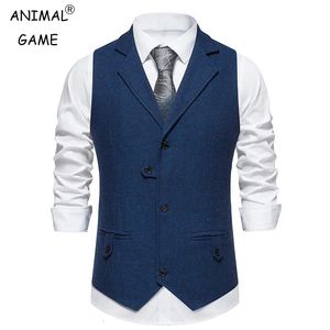 Kostym Vest för män Herringbone Tweed Business Formal Dress Vests Slim Fit skräddarsydd krage väst 240127