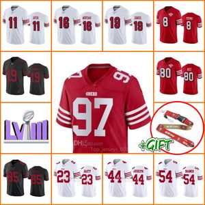 قمصان كرة القدم المخصصة San'ffrancisco''49ers''men McCaffrey 11 Brandon Aiyuk 85 George Kittle Women Youth Scarlet 75th Anniversal