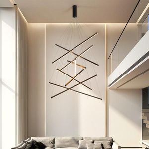 Chandeliers Nordic Modern Black Stair Chandelier Simple Duplex Construction High True Empty Room Hall Creative Personality Strip L258F