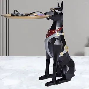 Decorative Figurines Resin Art Dog Statue Butler With Tray For Keys Jewelry Holder Doberman Pinscher Sculptures Living Room Decoration Table