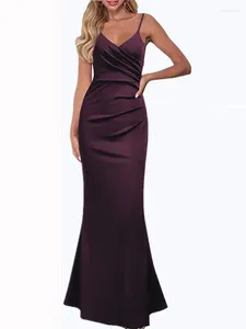 Casual Dresses 2024 Sommar för kvinnor Solid ärmlös V Neck Vestido de Fiesta Evening Party Formal Dress Sexig Slim Vestidos