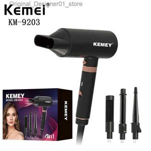 Hair Dryers Wholesale Professional Hair Dryer Kemey Km-9203 Curly/Straight Hair Comb Set Electric Led Heating Tube 4 In 1 hairdryer Q240131