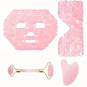 Rose Quartz Jade Eye Mask Face Massage Roller Guasha Board Gouache Scraper Natural Stone Cold Therapy Face Mask Massager 240127