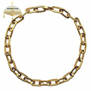 Thick Flat Rounded Rectangle Gold-color Link Chain Necklace Men Women Stainless Steel Fashion Jewelry 1 Piece 261e