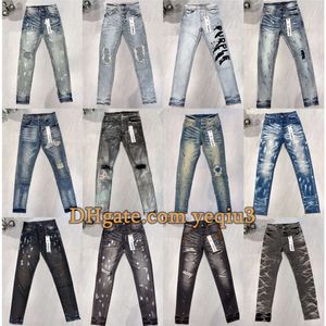 Jeans roxos jeans de grife para calças masculinas jeans roxos Mens Jeans tendências angustiado preto rasgado Slim Fit Mans empilhados jeans homens jeans baggy buraco rasgando jeans sss