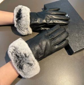 2024 Women Designer Mitten Sheepskin gloves for Winter Luxury Genuine Leather Mittens Brands Purple Fingers Glove Warm Cashmere Inside Touch Screen -5