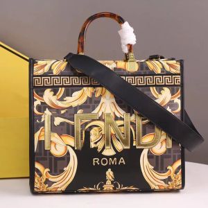 Designer Bags Tote Bag Cobranded Handbag One-shoulder Female Bag Retro National Style Printed Canvas Amber Handle Shion CYG24013101