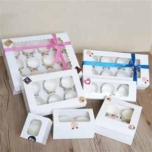 20st White Kraft Paper Box With Window 1 2 3 4 6 8 Hole Cupcake Box Insert Liten STOR CAKE PACKING Muffin Cartboard305m