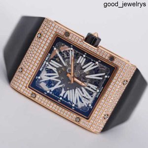 RM Wrist Watches High Quality Richards Milles Wristwatch RM016 Rose Gold Diamond Full Hollow Black Carbon Fiber Dial Swiss Famous