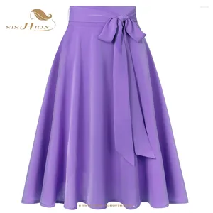 Skirts SISHION Fashion Elegant Chiffon Purple Skirt SS0025 Spring Summer High Waist Casual Women Long Midi