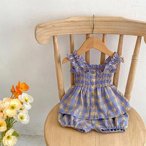 Clothing Sets 2PCS Toddler Baby Girl Set Kids Plaid Girdling Waist Camisole Shirt And Bloomer Infant Princess Suit For 0-3Y