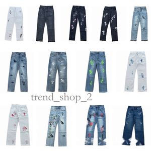 2024 New Fashion Chromees Hearts Men's Sanskrit Cross Jeans Designer Make Old Washed Ch Straight Trousers Heart Letter Prints Long Style Hearts Purple Jeans