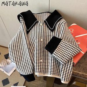 Damenjacken Matakawa Sailor Collar Chaquetas Para Mujeres Plaid Herbst Winter Vintage Frauen Kontrastfarbe Süße Jaqueta Feminina