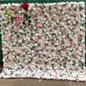 Dekorativa blommor kransar spr 3d effekt rulla upp bröllopsdekoration konstgjord siden coth rose blommväggpanel bakdropp302v