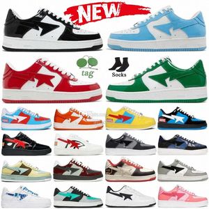 2024 Designer Casual Shoes Shark Low Patent Leather Red Blue Black White Pink Camouflage Skateboarding Jogging Men Women Sports Sneakers Trainer med N8UE#