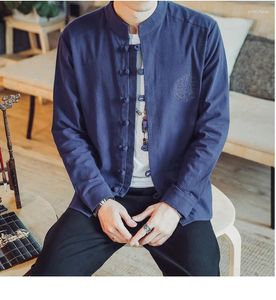 Erkekler Sıradan Gömlekler Uzun Kollu Artı Boy Boyut Erkekler Düz Renk Gevşek En İyi Erkek Moda Çin Stil Bluz Yaz Varış