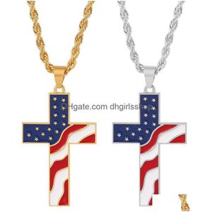 Pendant Necklaces American Stars And Stripes Cross Pendant Necklaces Stainless Steel Us Flag Necklace Fashion Jewelry Accessories With Dherv