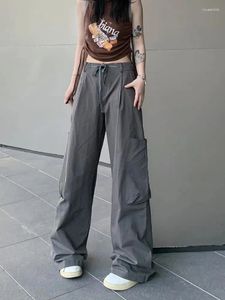 Women's Pants Zoki Gothic Women Grey Cargo Harajuku Oversize Loose Bf Wide Leg Vintage Streetwear Straight Trousers Casual