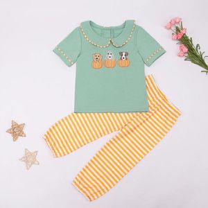 Clothing Sets Halloween Outfits Baby Boys Clothes Set Puppy Pumpkin Embroidery Bodysuit Toddler Suit Kids Stripes T-shirt 1-8T Pants Shorts