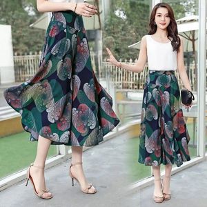 Women's Pants Fashion Large Culottes 2024 Summer National Style Wide Leg Skirt Elastic High Waist Korean Chiffon Bell Bottom