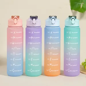 Garrafas de água 750ml garrafa portátil esporte ao ar livre motivacional com marcador de tempo copos plásticos reutilizáveis bebida
