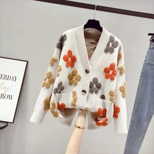 2023 весенне-осенний модный женский вязаный свитер с длинными рукавами и v-образным вырезом, кардиган, куртка, женский свободный западный стиль 240126