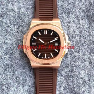 NEW 5711 mens watches Brown dial Sports rubber strap 2813 Automatic movement Uhren Rose gold steel case orologio di lusso249H