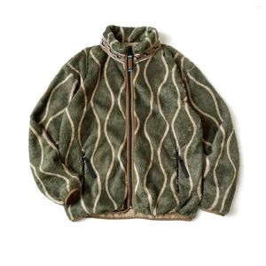 Hunting Jackets Arrival Grass Fleece Wave Stripe Zipper Jacket Men Japan Style Apring Fall Stand Collar Loose Coat