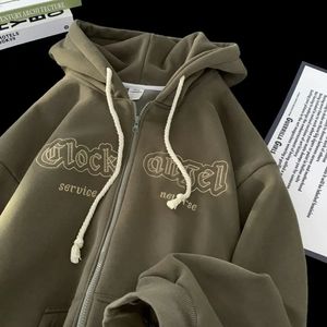 Erkekler zip-up hoodies işlemeli saat melek mektup vintage kapüşonlu gotik trend çift dış giyim y2k kadın hoodie sonbahar hırka 240131