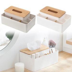 Aufbewahrungsboxen Bins Tissue Box Halter mit Bambusabdeckung Kreative moderne Desktop-Fernbedienung Organizer für Home Office254r