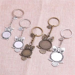 Keychains 5st/Lot Metal Key Chain Round Owl Cabochon Ställa in DIY Vintage Handgjorda smycken