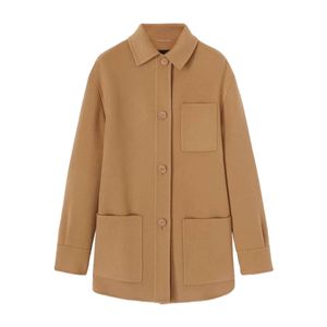 Womens Coats Winter loro Pocket Lapel Long Sleeve Cashmere Woolen Coat piana