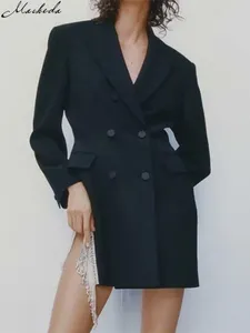Women's Suits Macheda Spring Mid-length Blazer For Women Elegant Stylish With Rhinestone Fringe Embellished Side Office Lady Commuter