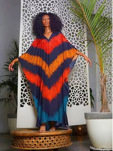 Women's Swimwear Extra Size Bohemian Dress Cover-Ups 2024 Robe Plage Pareos Kaftan Print Maxi Bathing Suit Cover Up Women Beach Wear