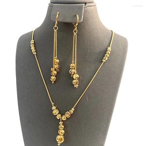 Halskette Ohrringe Set Charms Dubai Für Frauen Kleine Perlen Mode Ball Sets Gold Farbe Mädchen Äthiopischen Schmuck African Indian Geschenk