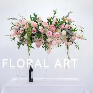 Personalizado 100cm suspenso teto pendurado arranjo de flores decoração de casamento pendurar rosa rosa peônia planta verde floral festa adereços 240127