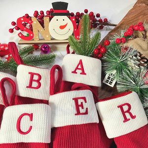 Christmas Decorations Stocking With Letter Knitting Monogram Socks Decor For Home Xmas Tree Ornament Navidad Natal 2024