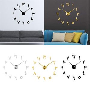 Wall Clock 3D Arabic Numerals Mirror Stickers Mute Watch DIY for Home Decor266t