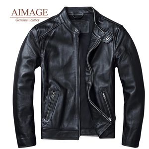 2024 Cowhide Leather Jacket Men's Motorcycle Biker Springナチュラル本革のジャケットDe Cuero genuina s-6xl py043 240126