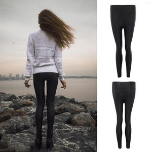 Leggings da donna Mutandine per donna Moda in pelle tinta unita elasticizzato a vita comoda Pantaloni comodi da strada in cotone