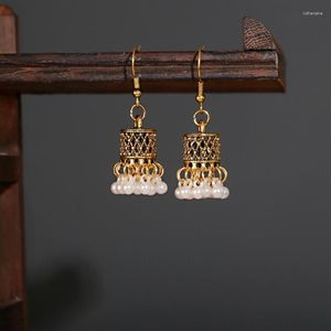 Dangle Earrings Vintage Boho Gypsy Small Gold Color Bells Drop Women Orecchini Jewelry Pearl Tassel Ladies Retro Jhumka2744