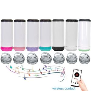 16 oz 4 arada 1 müzik bardağı süblimasyon boşlukları düz hoparlör tumbler, su geçirmez kablosuz bluetooth hoparlörlü paslanmaz çelik vakum yalıtımlı şişe soğutabilir