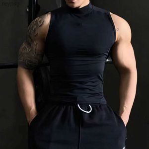 Regatas masculinas Ginásio Sem Mangas Coletes Treino Regata Sexy Homens Musculação Apertado Singlet Fitness Muscle Man Esportes Moletom Mock Neck Roupas YQ240131