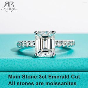 Pierścienie klastra anujewel 3ct szmaragd cut d Color Moissanite Zaangażowanie dla kobiet 925 Srebrny luksusowy biżuteria